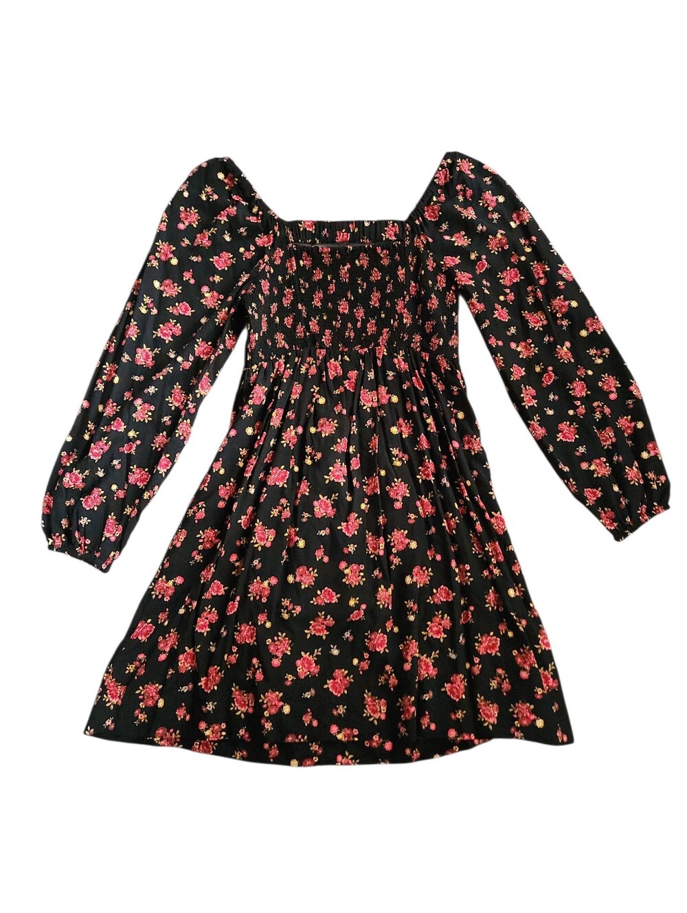 Old Navy Floral Smocked Dress with Long Sleeves-Size Small - Picture 4 of 6